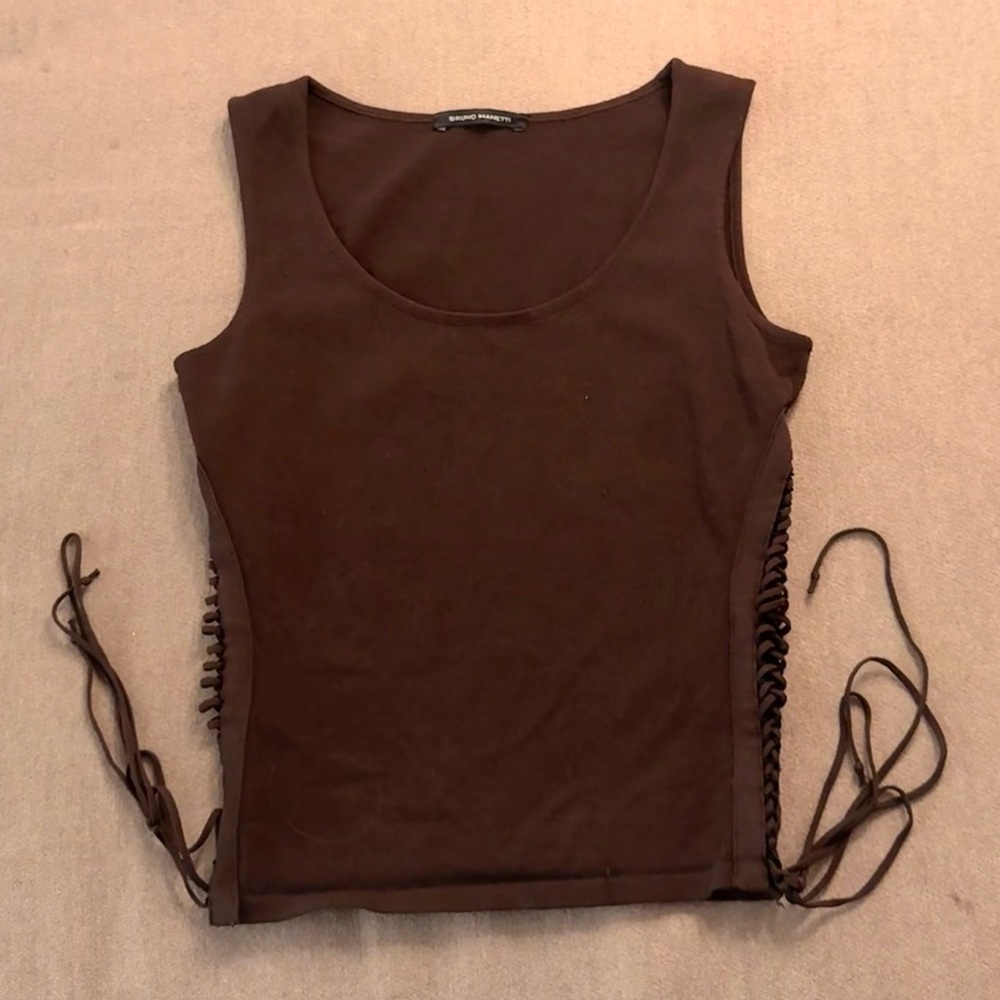 Bruno Manetti Brown Knit Tank w/ Lace Up Sides